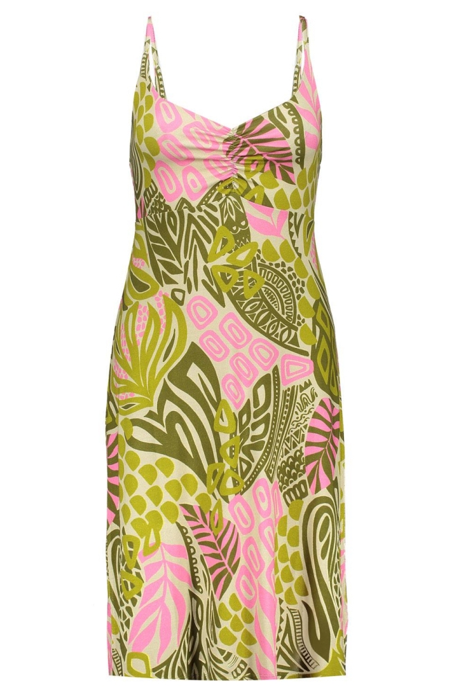 NOA DRESS SPAGHETTI AOP 47413 60 Pr.08 Forest Green/Pink
